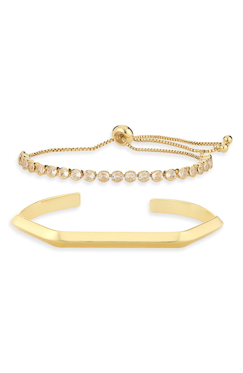 ARGENTO VIVO Set of 2 Geometric Bangle & Cubic Zirconia Tennis Bracelets, Alternate, color, Gold