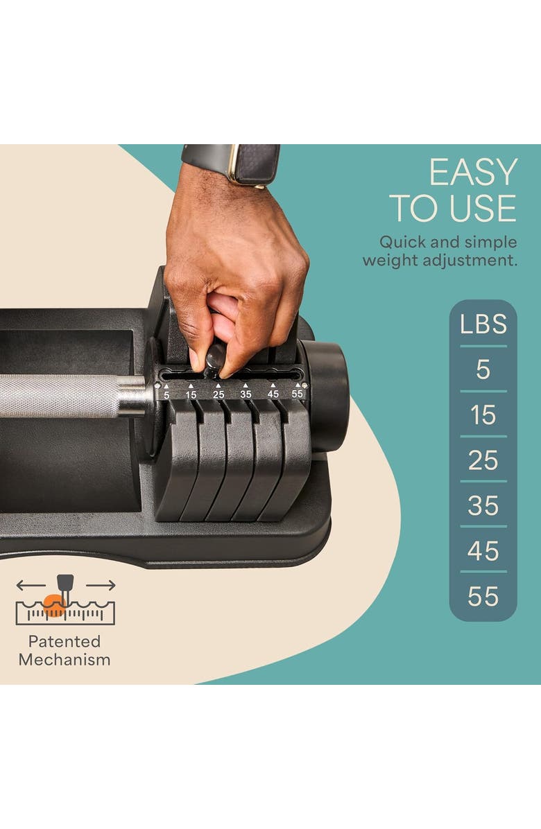 Lifepro Adjustable Dumbbell Set 25lb, 15lb, 43lb, 55lb Quick Adjust Strength Training Weights for Home Gym, Alternate, color, Single 55Lb