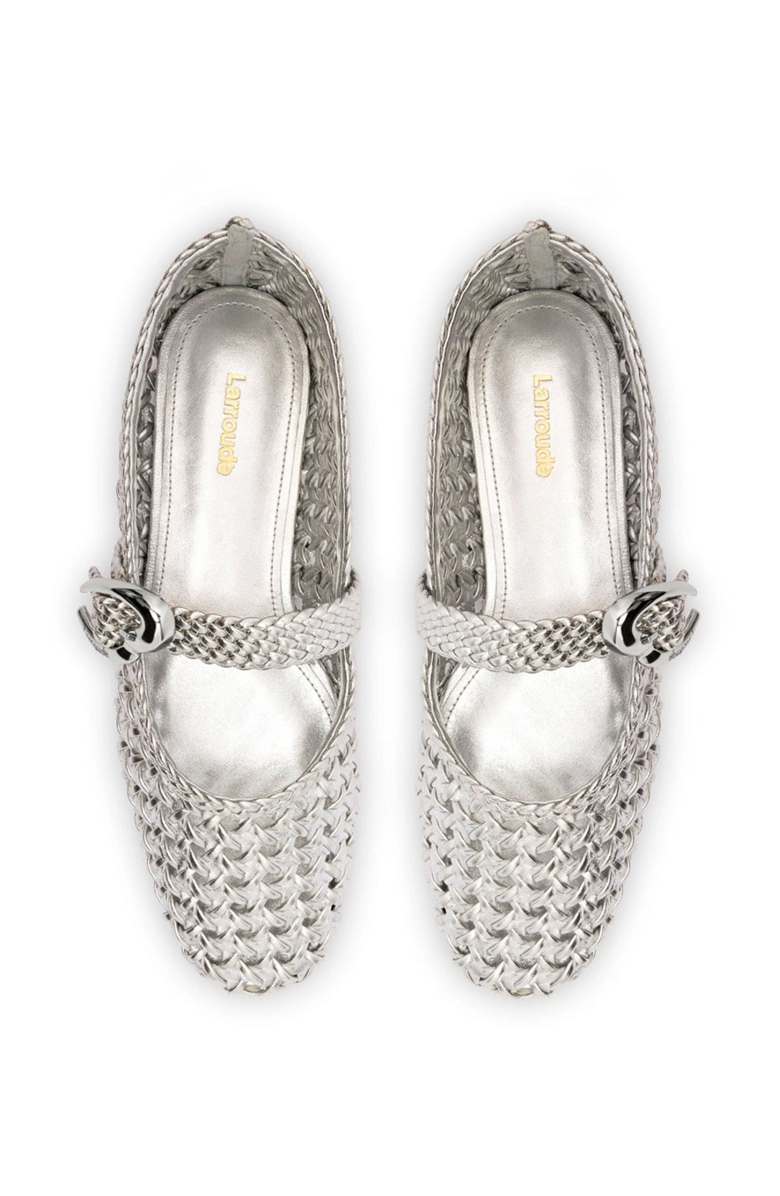 Larroudé Verona Macrame Ballet Flat, Alternate, color, Silver