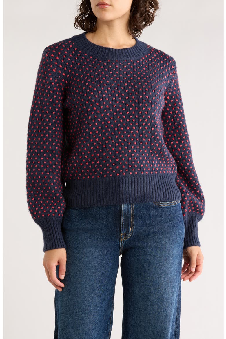 Alma Heart Stitch Crewneck Sweater, Main, color, NAVY/ RED
