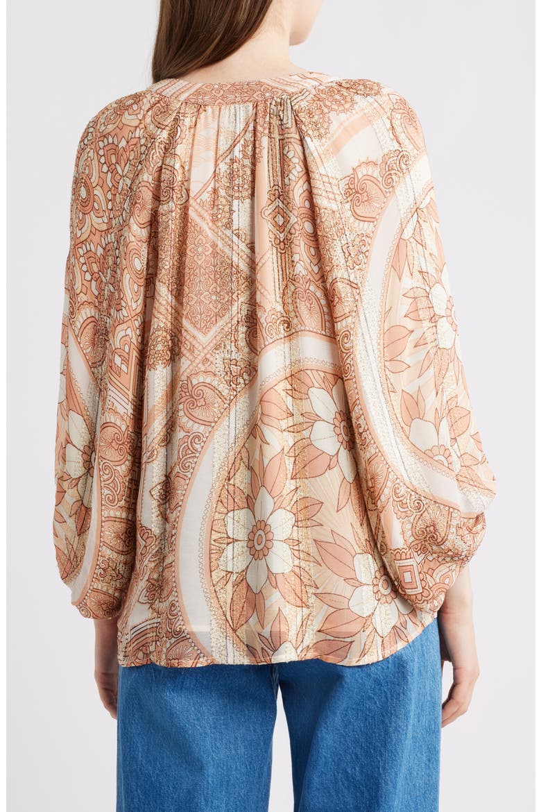 Gefina Floral Metallic Stripe Georgette Top, Alternate, color, TAUPE MULTI