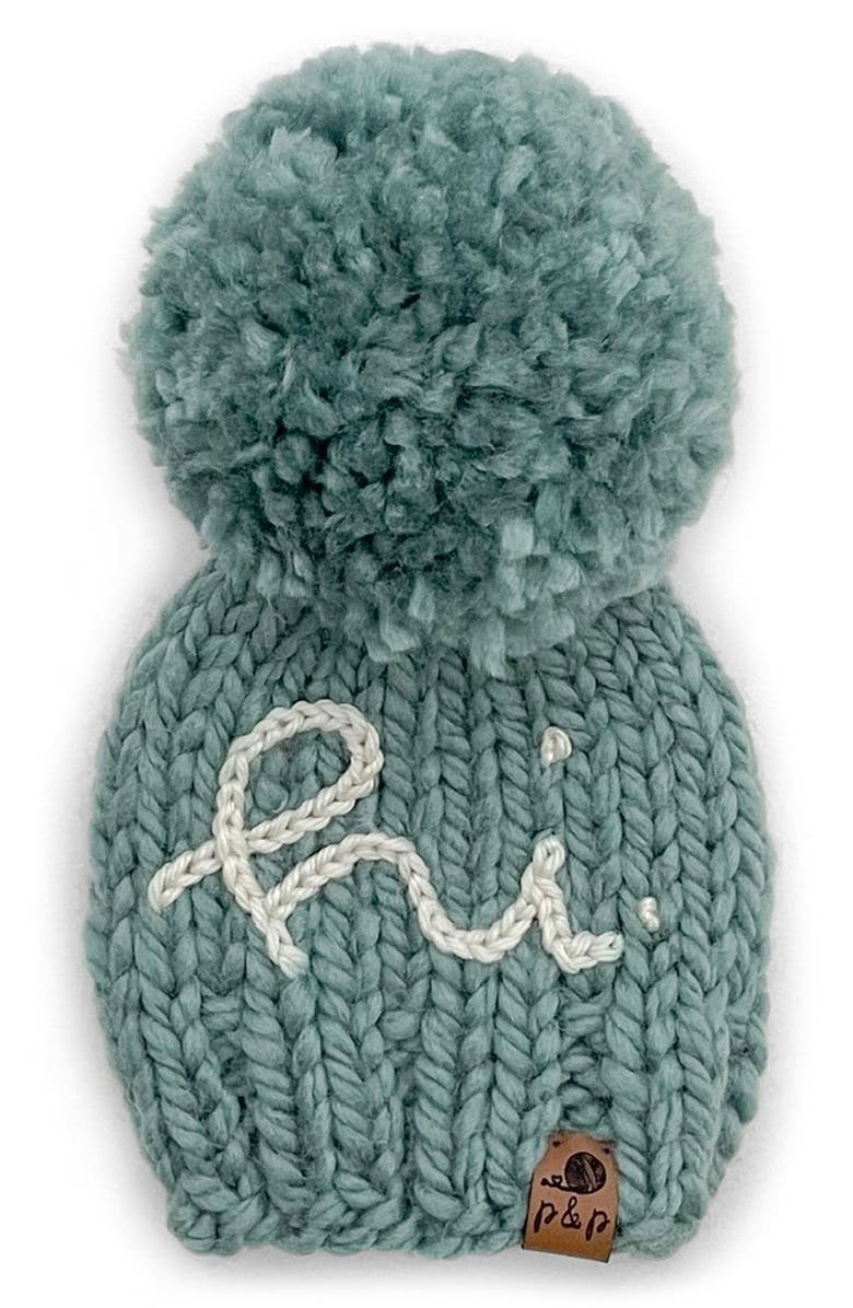 PINE + POPPY Hi Embroidered Pompom Hat, Main, color, 