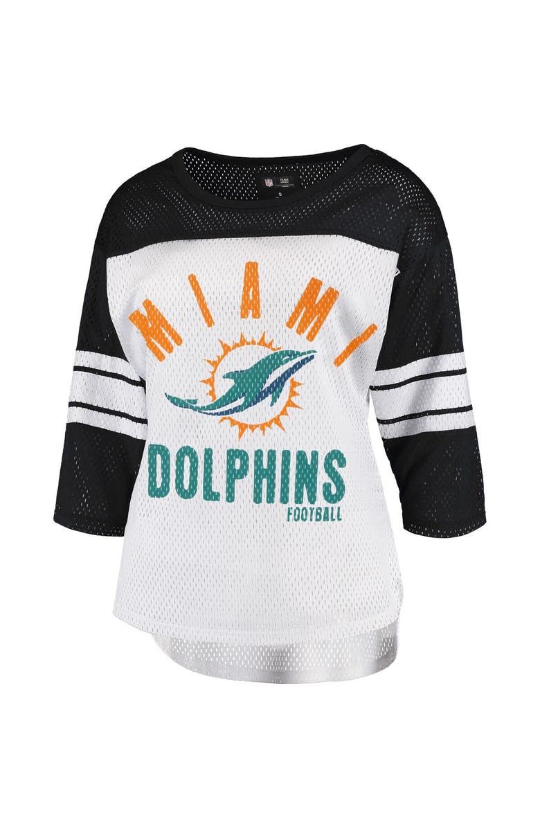 G-III 4HER BY CARL BANKS Women's G-III 4Her by Carl Banks White/Black Miami Dolphins First Team 3/4-Sleeve Mesh T-Shirt, Alternate, color, 