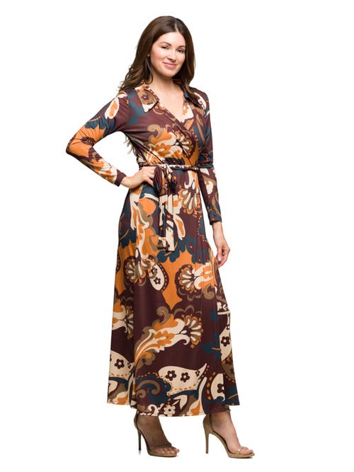 24seven Comfort Apparel Paisley Empire Waist Maxi Dress In Multi