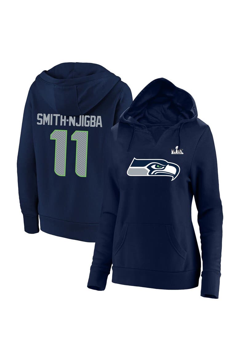 Women's Fanatics Jaxon Smith-Njigba College Navy Seattle Seahawks Super Bowl LX Champions Plus Size Name & Number Fleece Hoodie, Main, color, College Navy