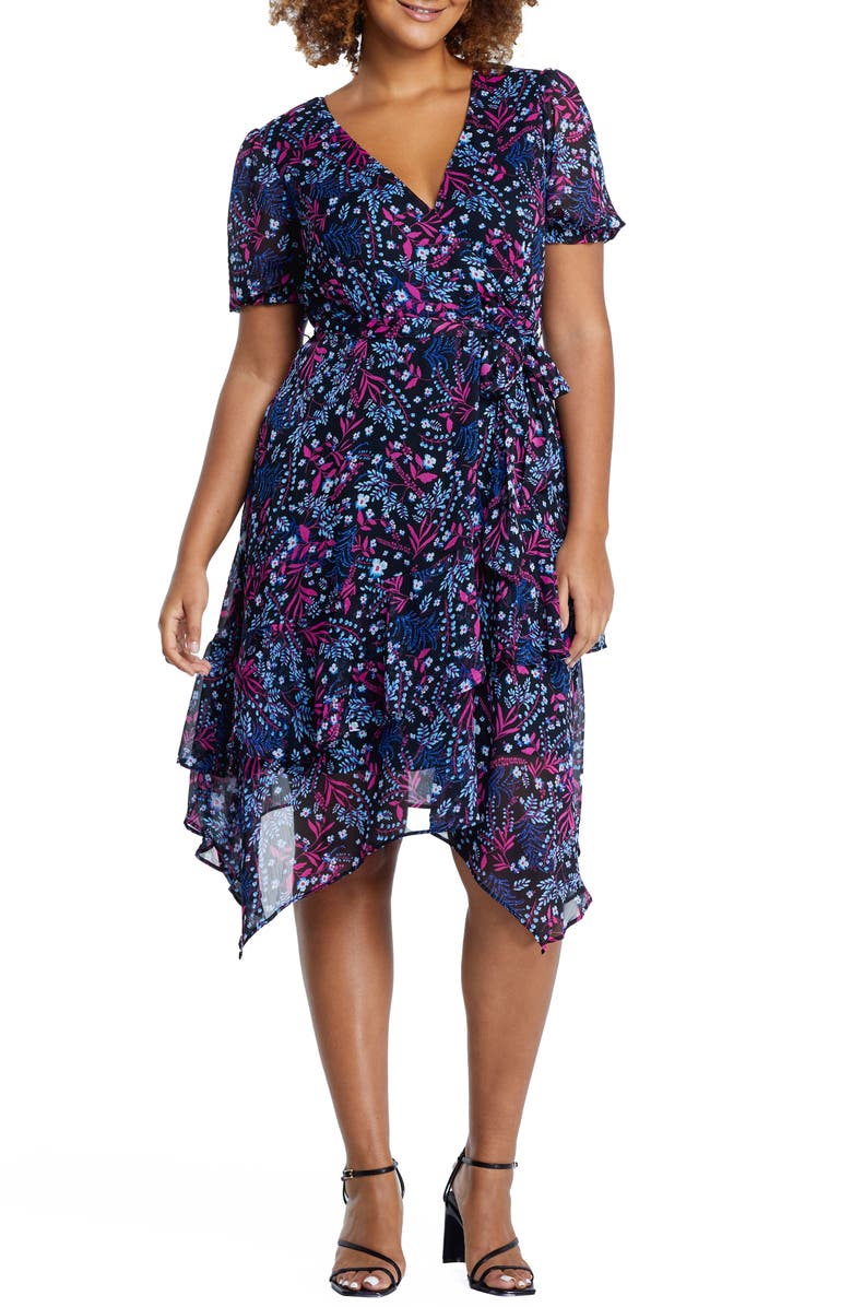 Estelle Garland Floral Handkerchief Hem Dress, Main, color,