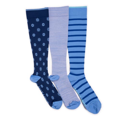 Muk Luks Nylon Compression Knee-high Socks 3 Pair Pack Wide Size In Multi