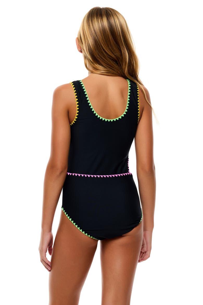 Kids' Color Coded Whipstitch Two-Piece Swimsuit, Alternate, color, BLACK
