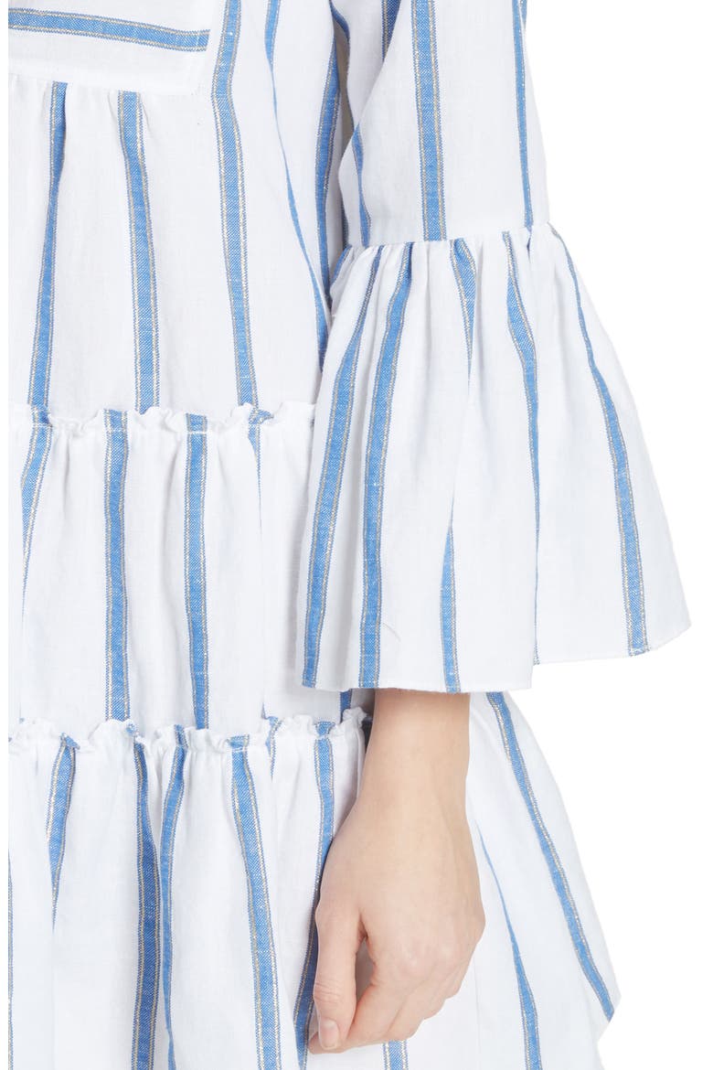 Lyssa Cotton & Linen Blend Dress, Alternate, color, WHITE/ BLUE
