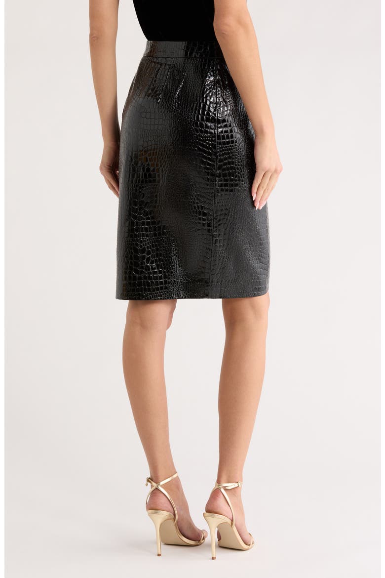 Cannes Croc Embossed Faux Leather Pencil Skirt, Alternate, color, BLACK