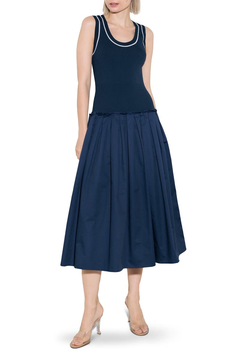 FREEMARKET Mixed Media A-Line Dress, Main, color, Navy/ White