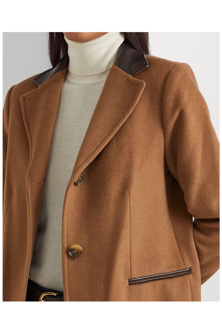 Faux Leather Trim Wool Blend Coat, Alternate, color, NEW VICUNA