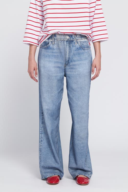 Elle Collection Printed Denim On Lightweight French Terry Wide-leg Pants In Blue