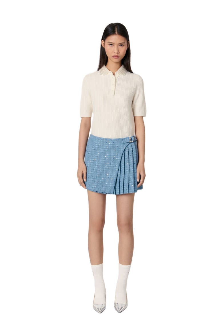 Pleated tweed skort, Main, color, Blue