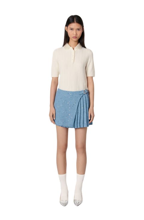 Pleated tweed skort