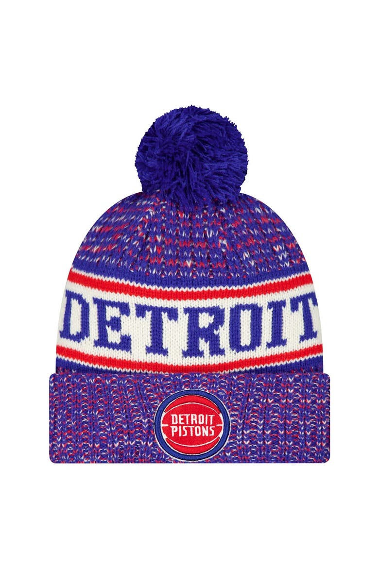 Men's New Era  Blue Detroit Pistons Team Cuffed Knit Hat with Pom, Main, color, Blue