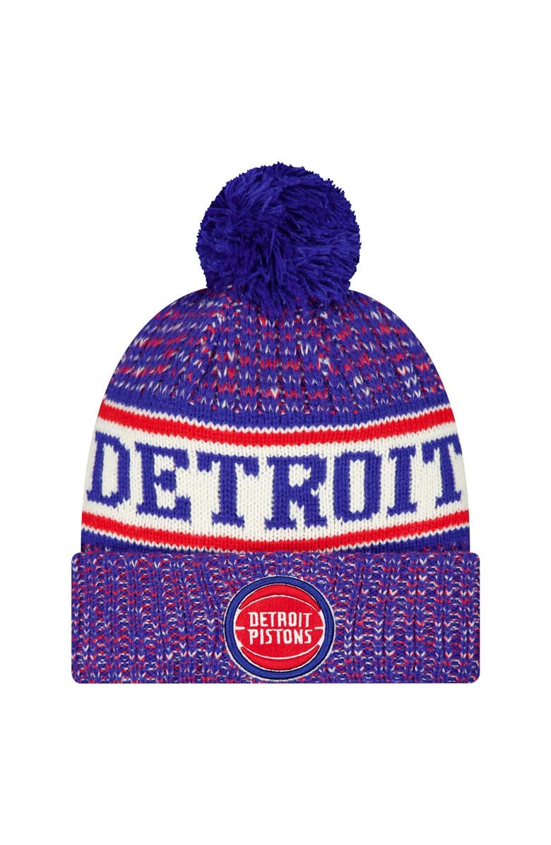 New Era Men's New Era Blue Detroit Pistons Team Cuffed Knit Hat with Pom, Main, color, Blue