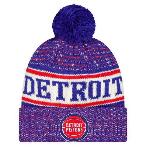 Men's New Era  Blue Detroit Pistons Team Cuffed Knit Hat with Pom
