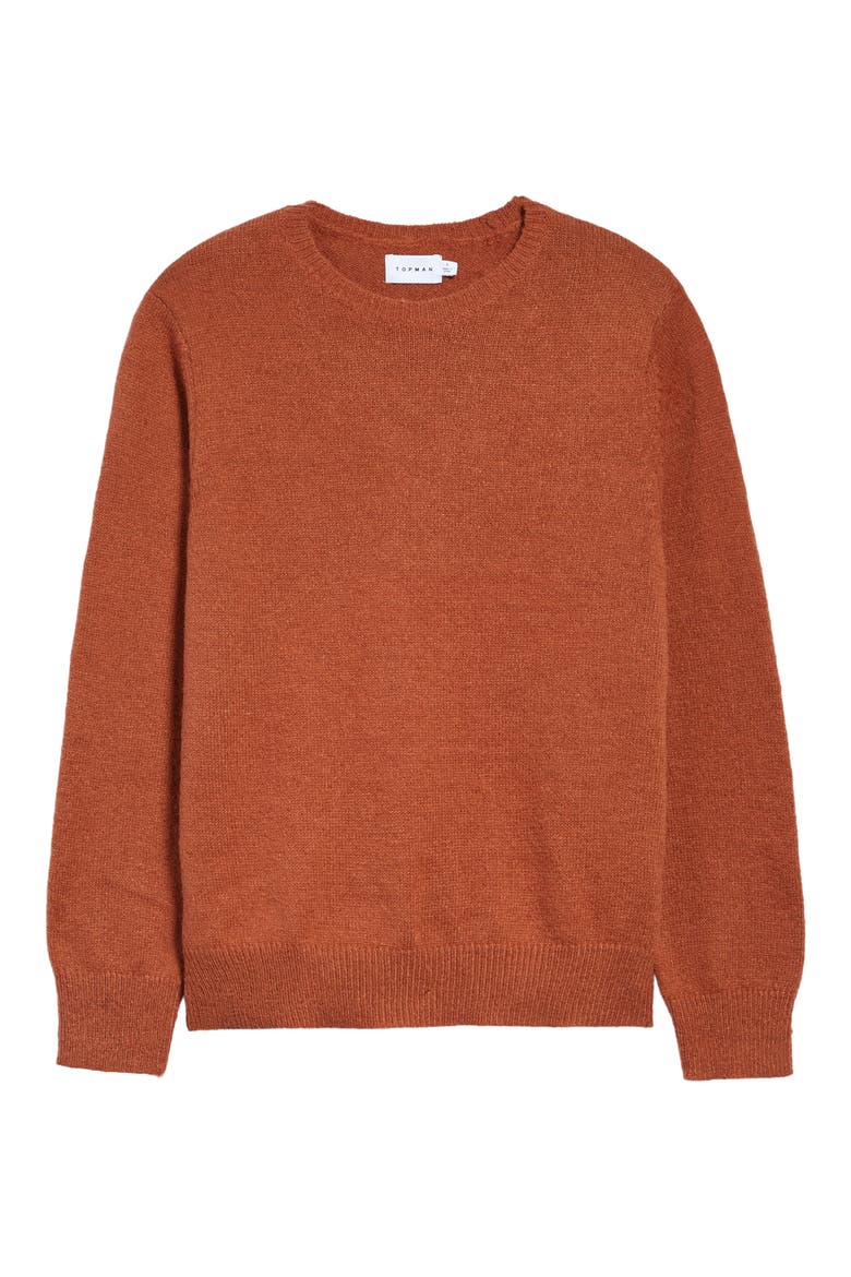 Fluffy Crewneck Sweater, Alternate, color, BROWN