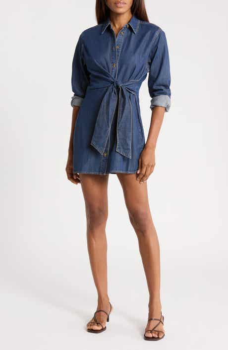 Tie Waist Denim Mini Shirtdress