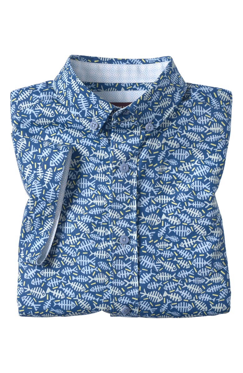 Johnston & Murphy Kids' Fishbone Print Short Sleeve Cotton Button-Down Shirt, Alternate, color,