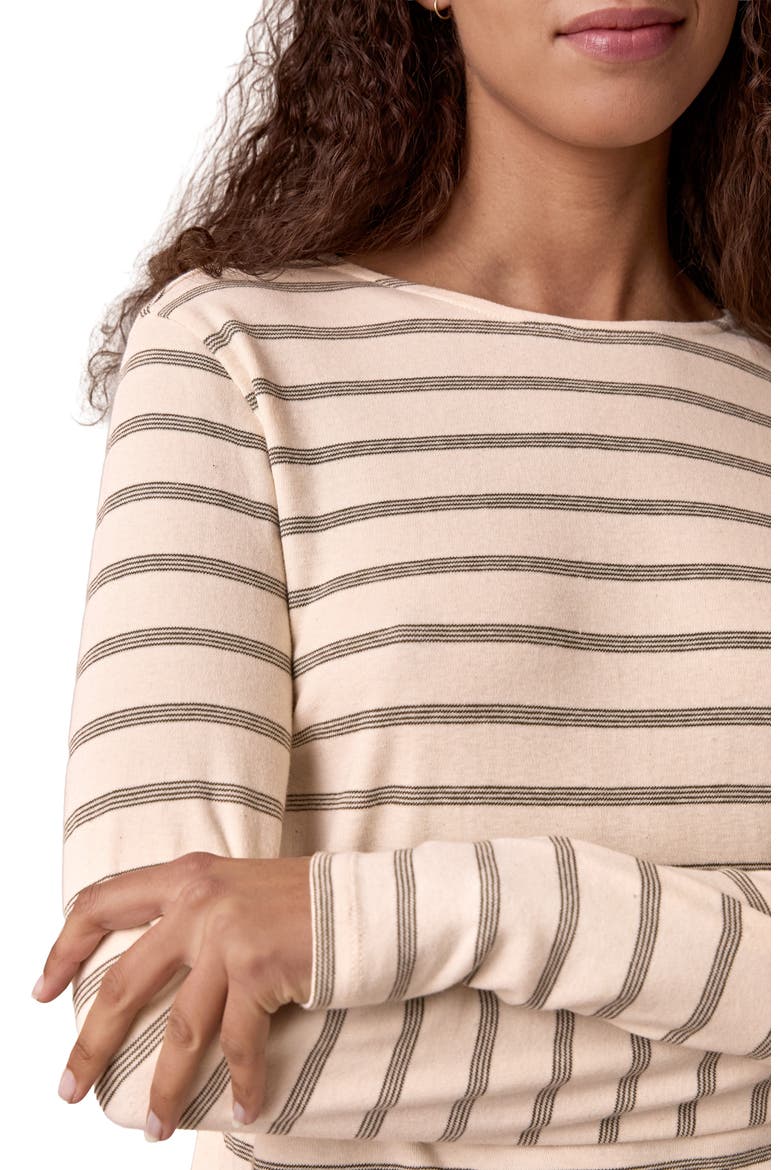 Cotton Striped Long Sleeve Top, Alternate, color, Chalk / Olive