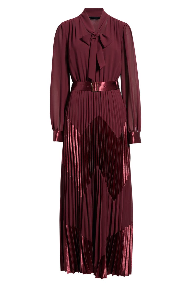 The Carrie Pleated Chiffon Dress, Alternate, color, NOIR BERRY