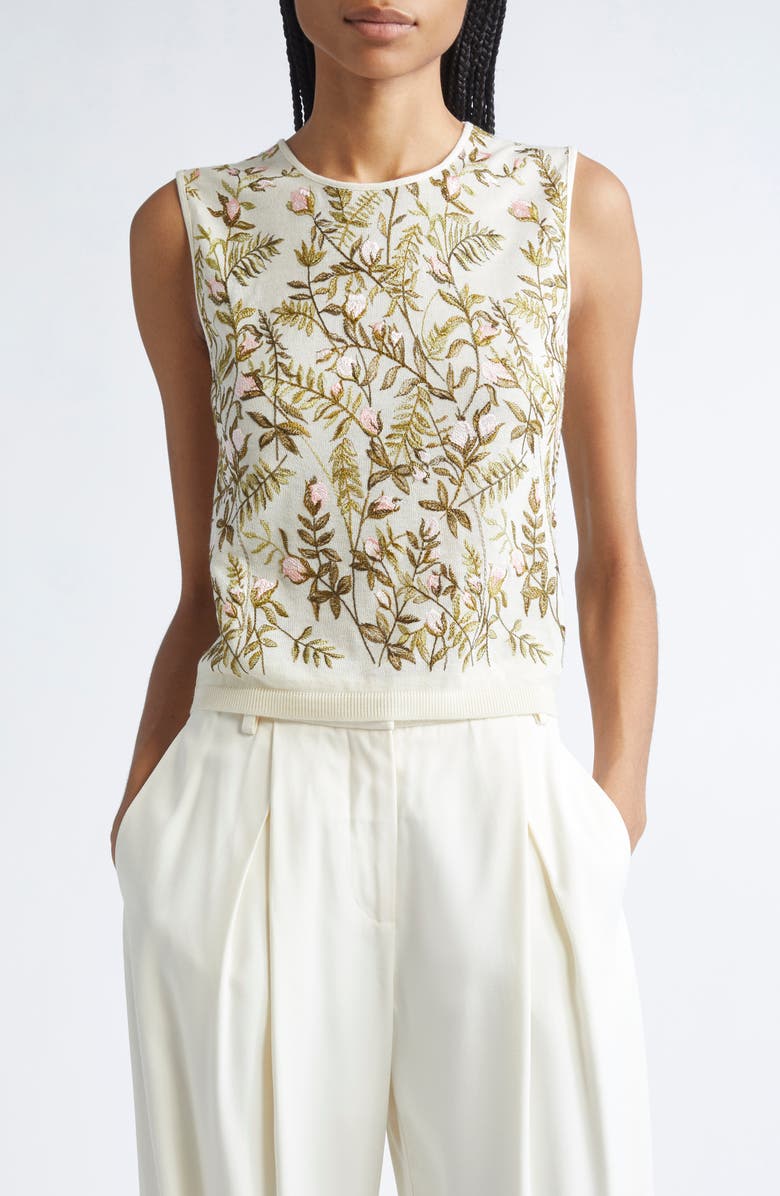 Giambattista Valli Embroidered Cashmere & Silk Sleeveless Sweater, Main, color, Ivory