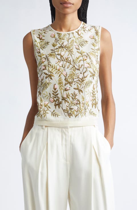 Embroidered Cashmere & Silk Sleeveless Sweater