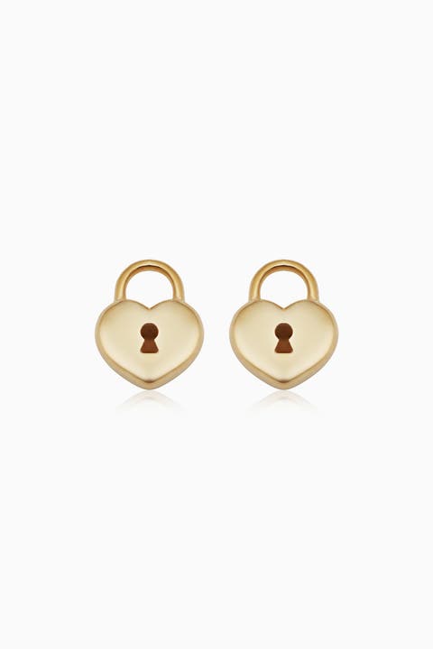 14K Yellow Gold Unlock My Heart Studs