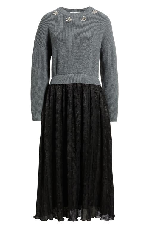 Zoe And Claire Mixed Media Embellished Long Sleeve Sweater Dress In Animal Print