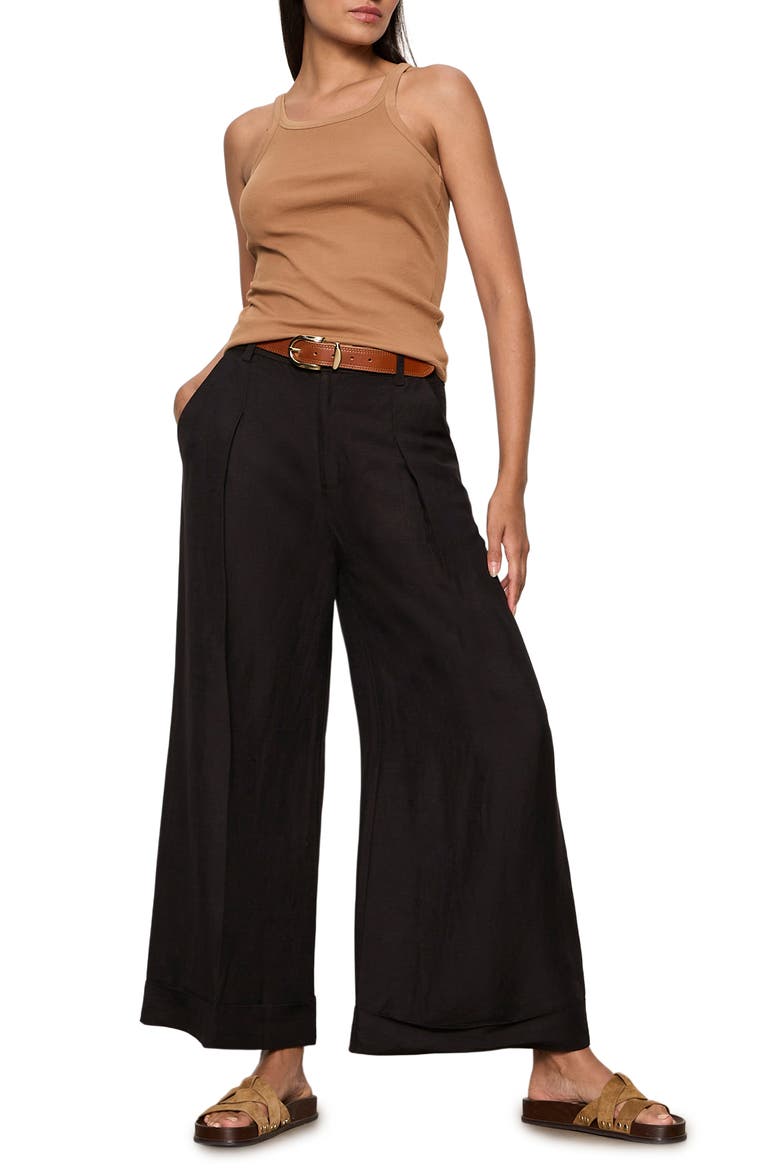 Terrace Linen Blend Wide Leg Pants, Alternate, color, BLACK