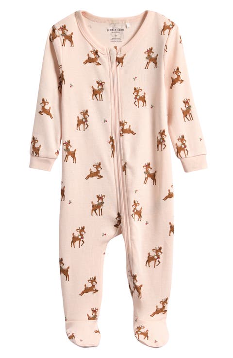 Reindeer Print Organic Cotton Fitted Footie Pajamas (Baby)