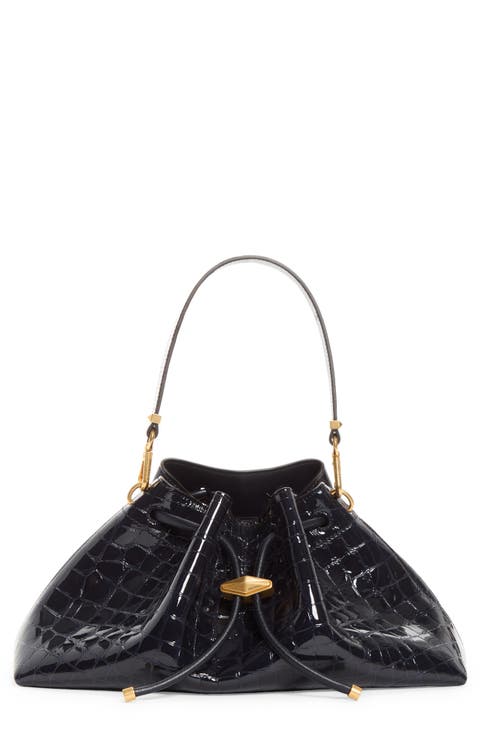 The Cinch East/West Croc Embossed Leather Bucket Bag
