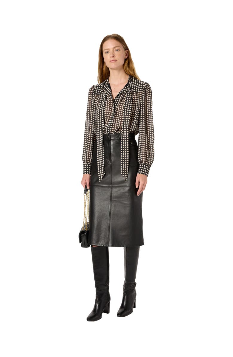 GERARD DAREL Alisha Sheer Tie Neck Printed Blouse, Alternate, color, Black