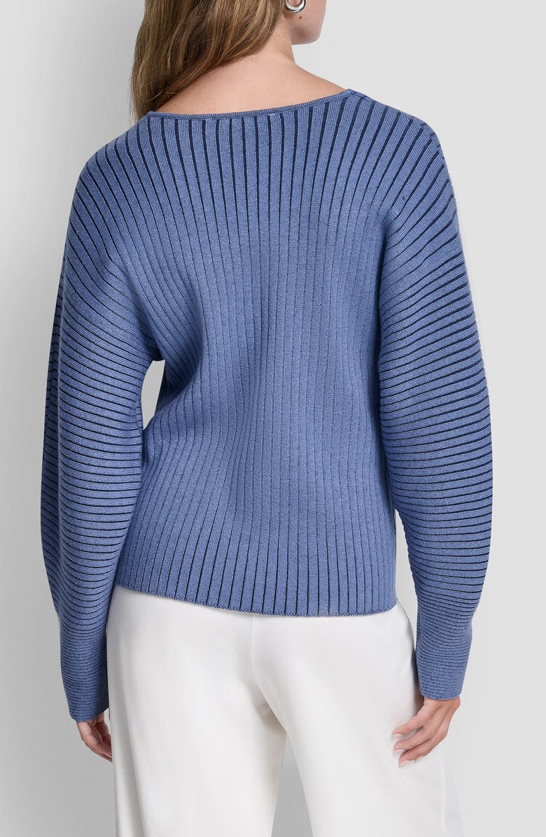 DKNY Transfer Rib V-Neck Sweater, Alternate, color, Liberty Sky/Hudson Blue