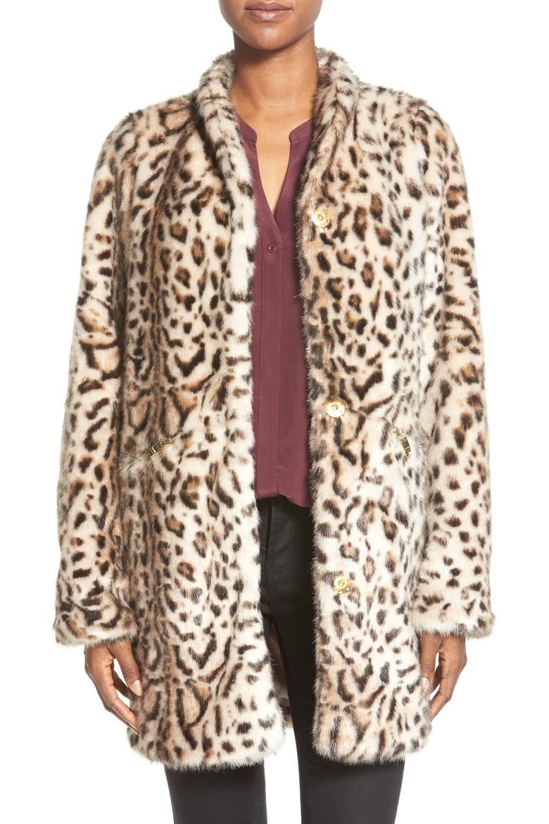 Cheetah Print Faux Fur Coat, Main, color, CHEETAH