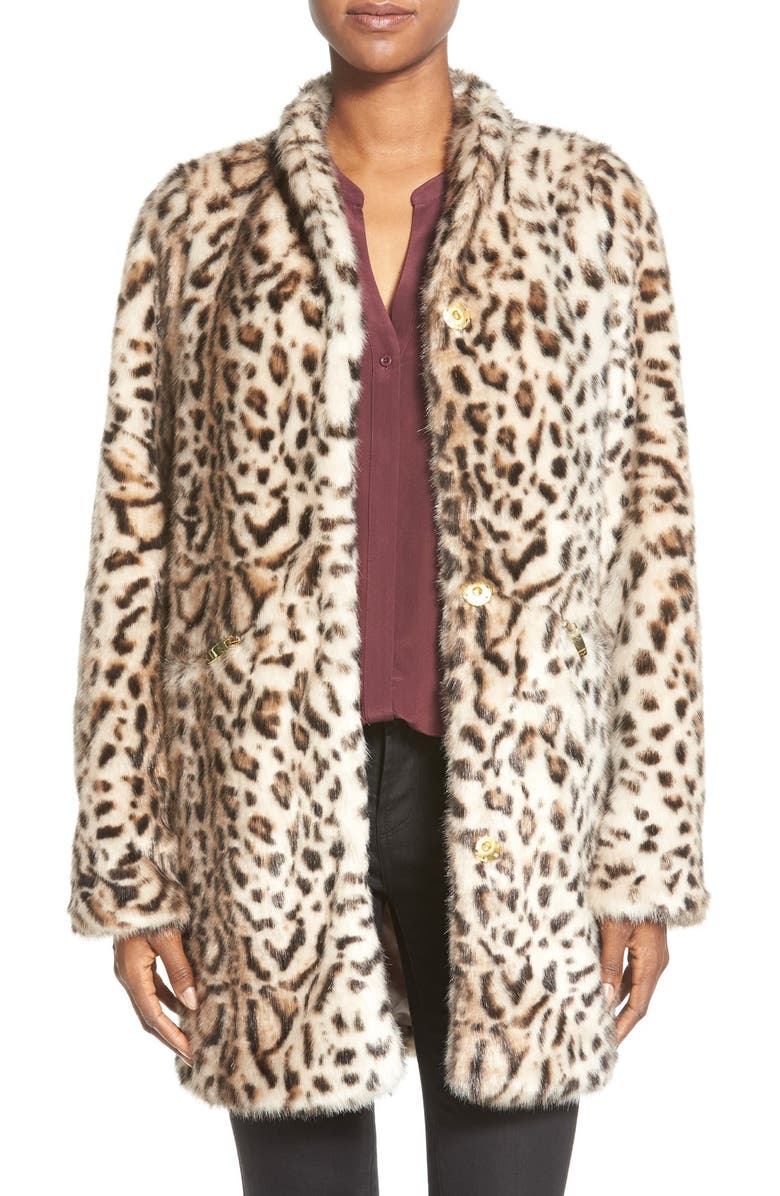 Via Spiga Cheetah Print Faux Fur Coat, Main, color, 