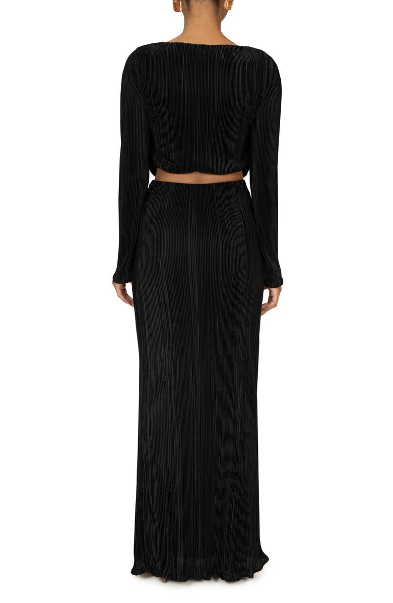 JLUXLABEL Haidyn Pleated Long Sleeve Crop Top & Maxi Skirt Set, Alternate, color, Black