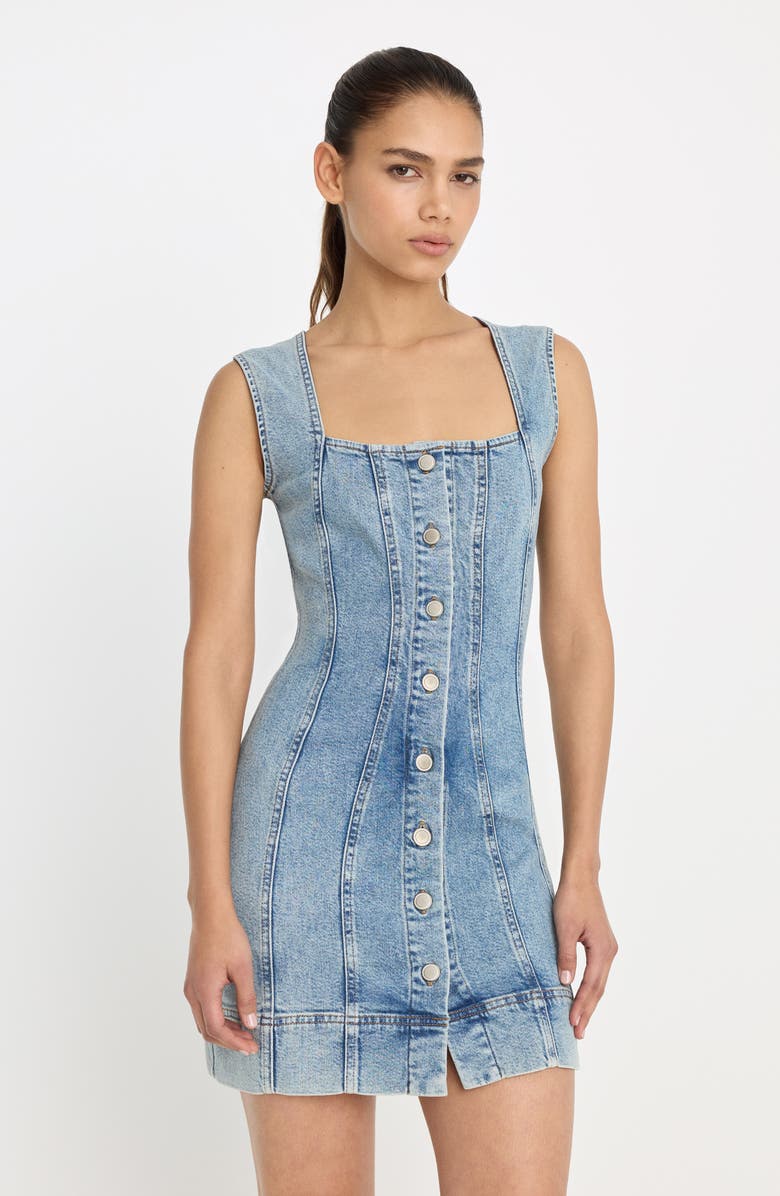 Good American Button Front Denim Minidress, Alternate, color, Indigo1104