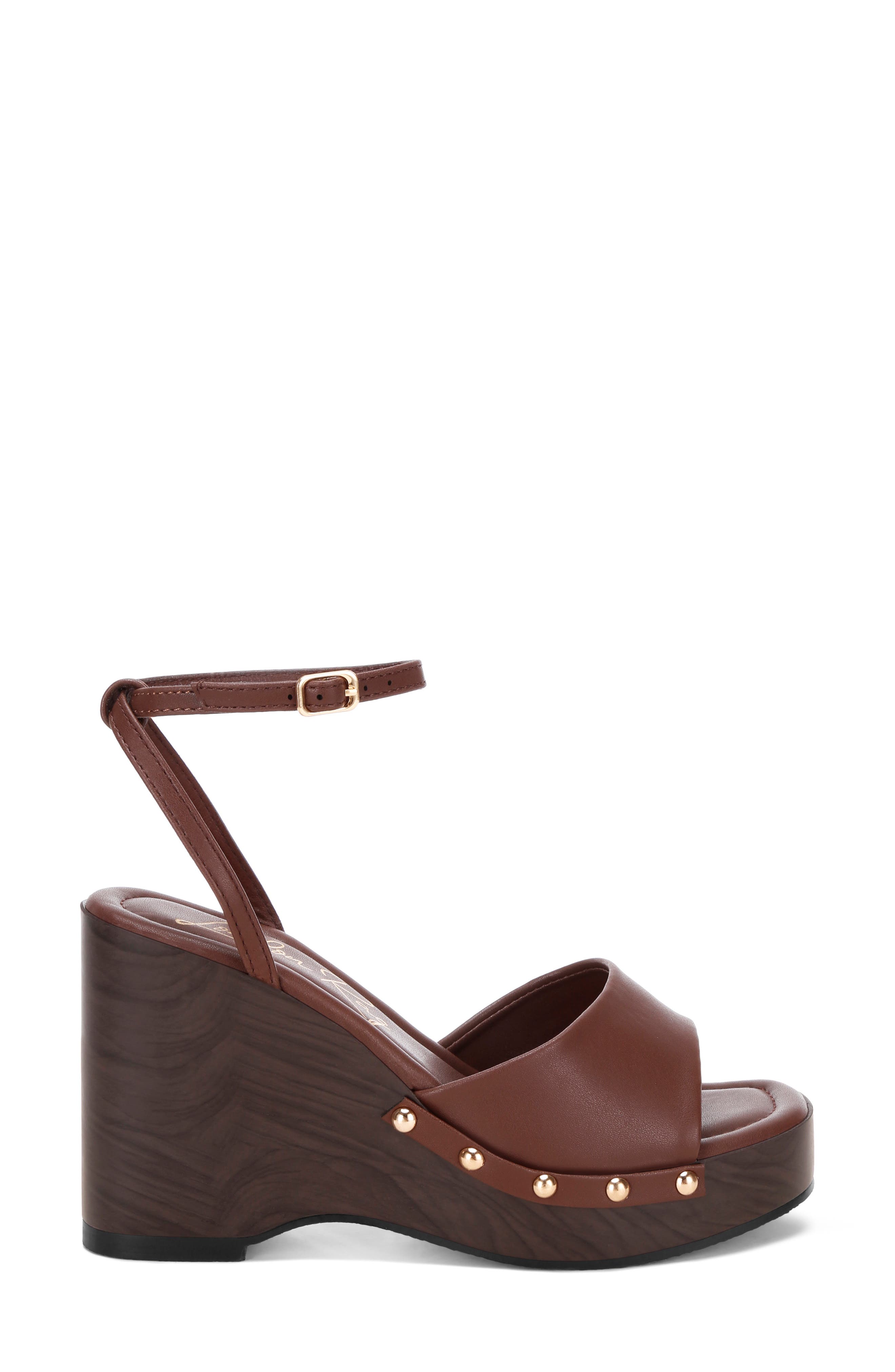 Colada Ankle Strap Studded Wedge Sandal, Alternate, color, BROWN