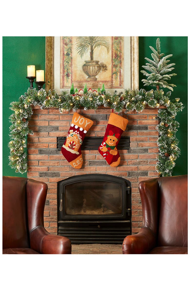 Set of 2 Frosted Christmas Garland with Lights and Timer, Alternate, color, Green