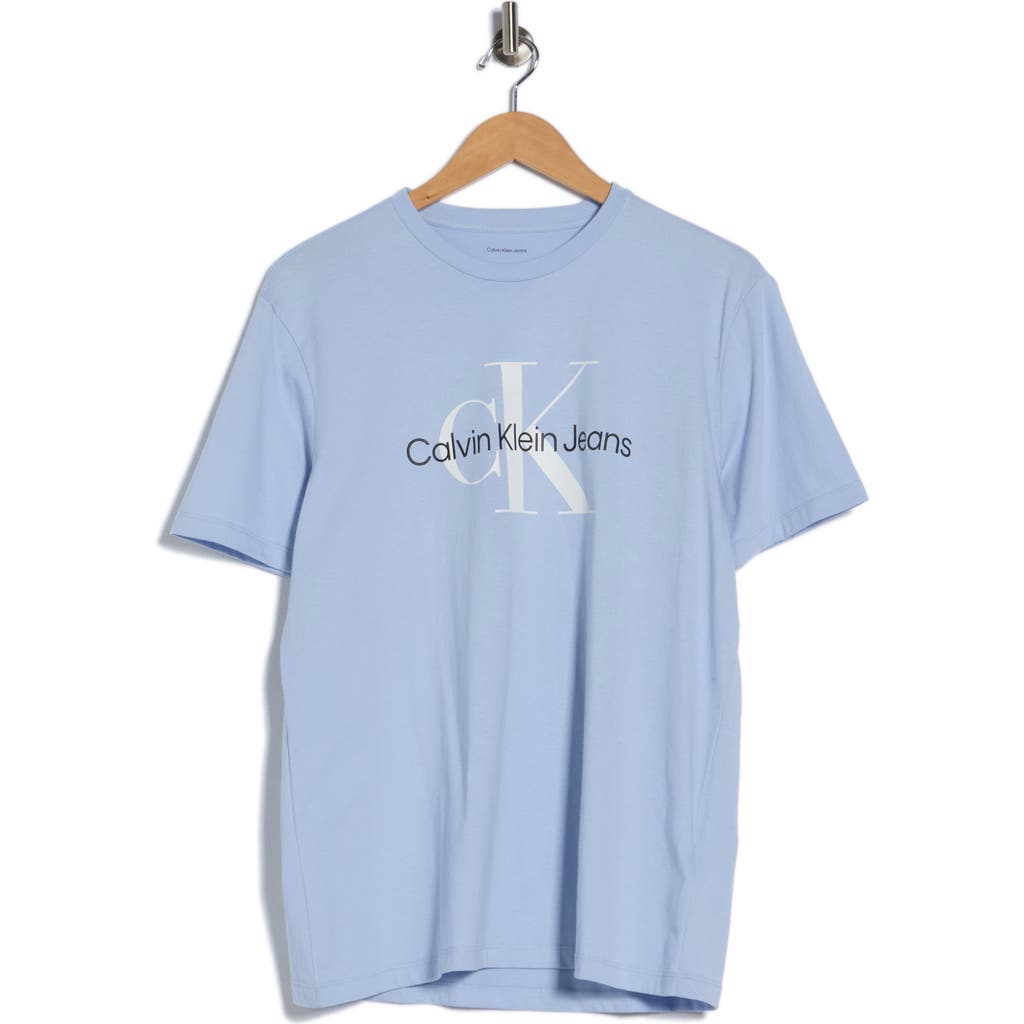 Calvin Klein Monogram Logo Crew Neck T-shirt In Blue