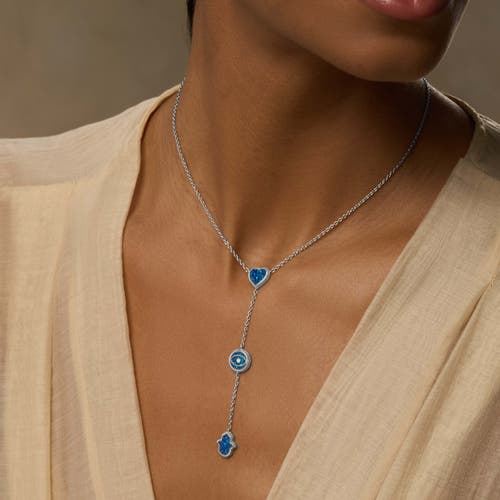 Karma And Luck Heart's Serenity Blue Opal Multi-symbol Silver Necklace In Blue