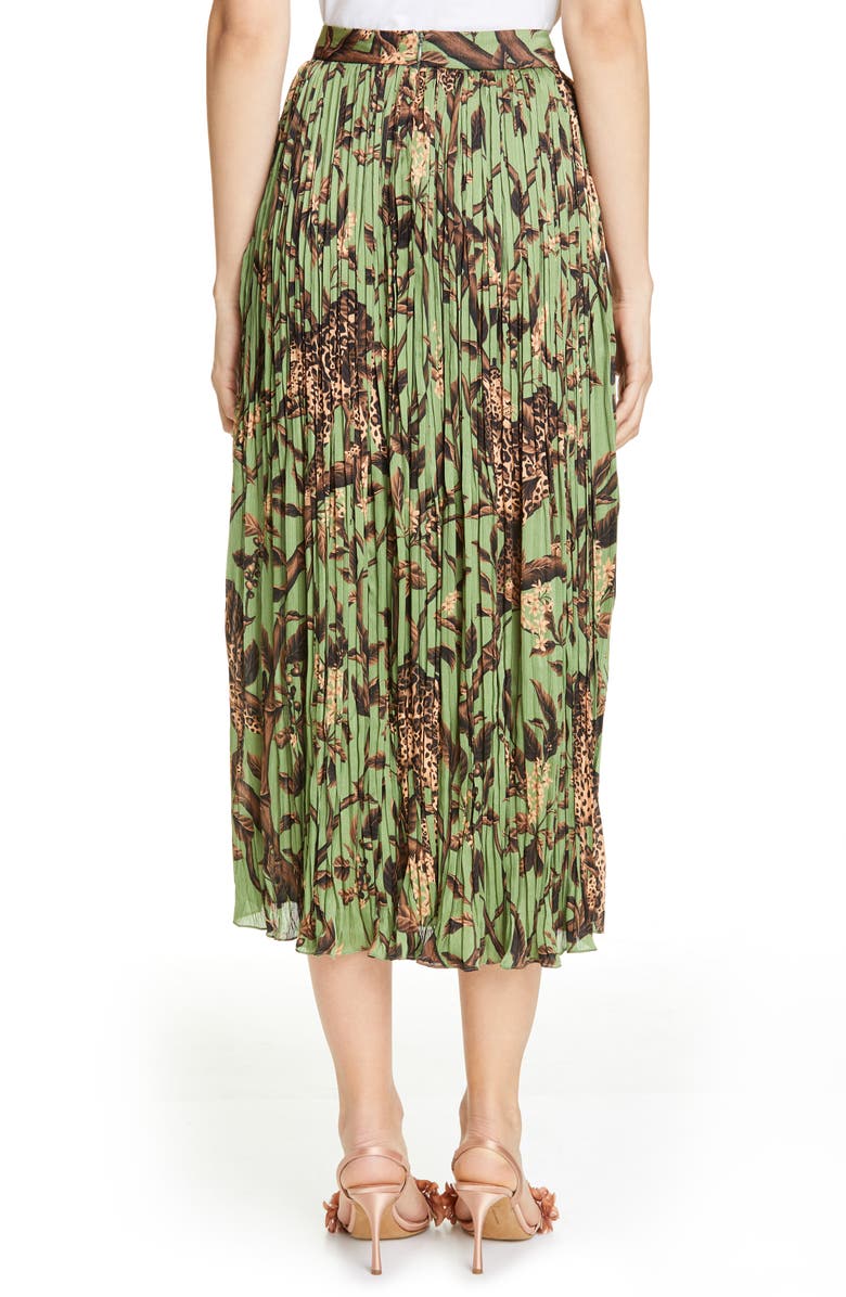 Johanna Ortiz Jaguar Print Pleated Midi Skirt, Alternate, color,
