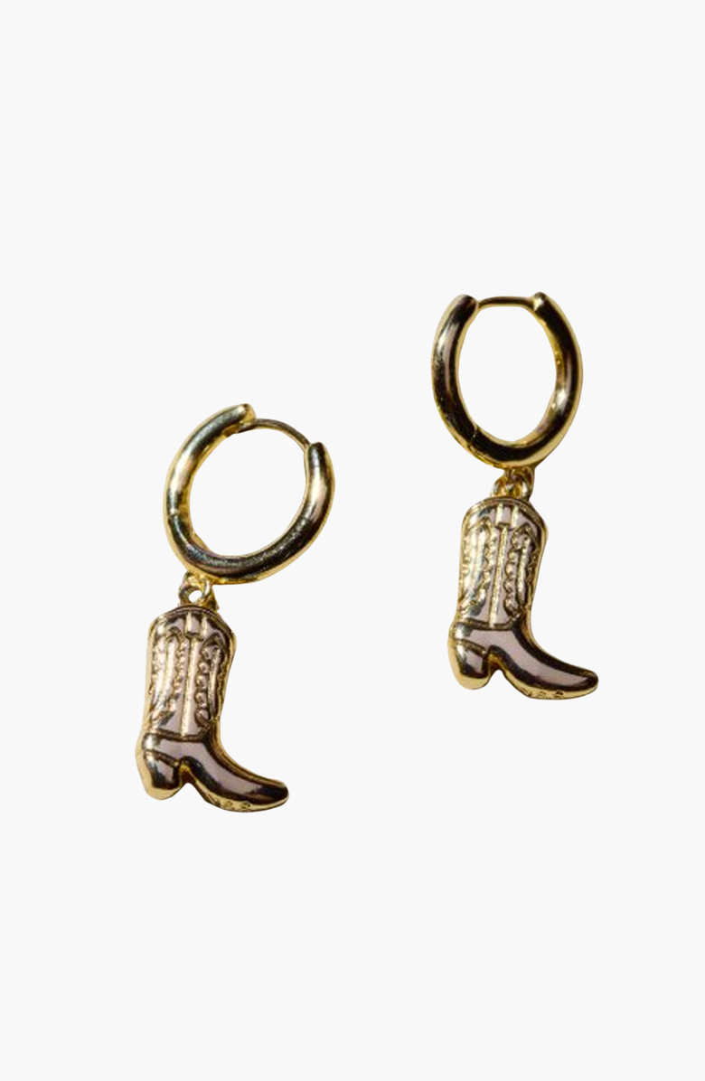 Nickel & Suede Cowgirl Boot Huggies Earrings, Main, color, Gold