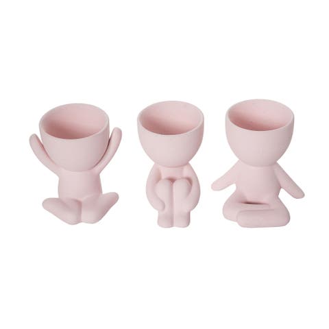 Stoneware Pot Figurine Planter Set of 3 for Spring and Summer Home Decorations
