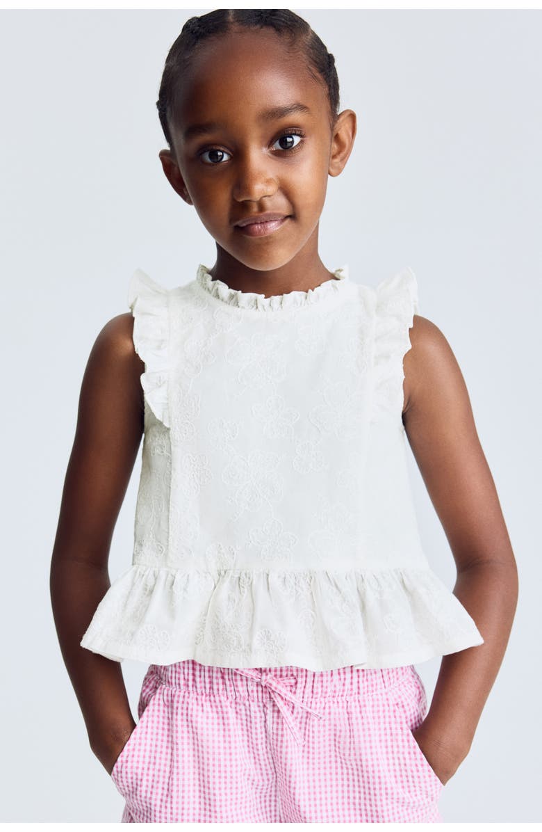 H&M Embroidered Cotton Peplum Top, Main, color, White