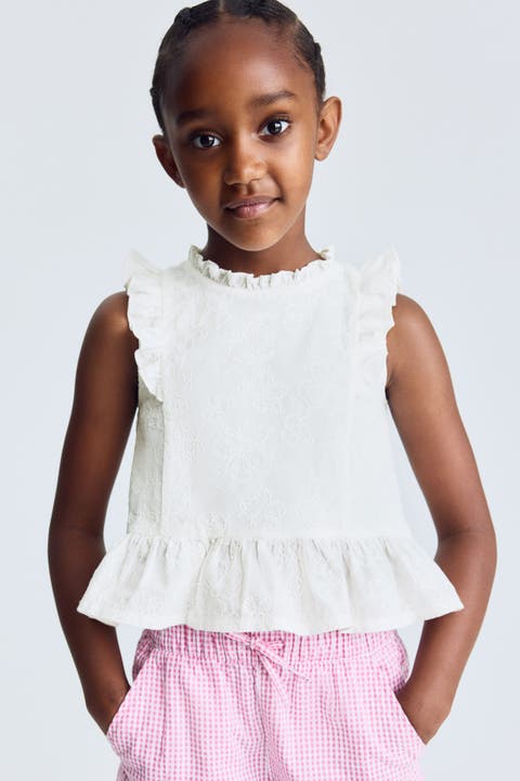 Embroidered Cotton Peplum Top