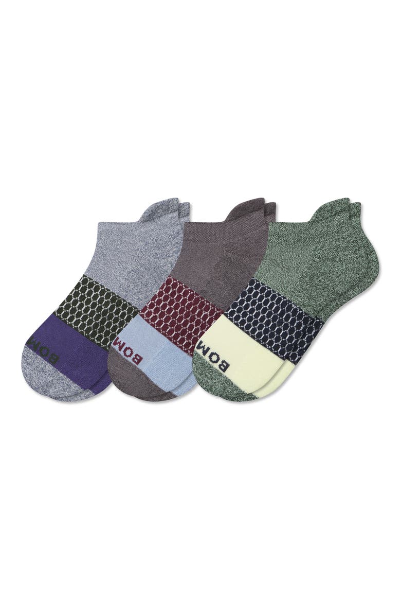 Assorted 3-Pack Triblock Ankle Socks, Main, color, DARK ELM MIX